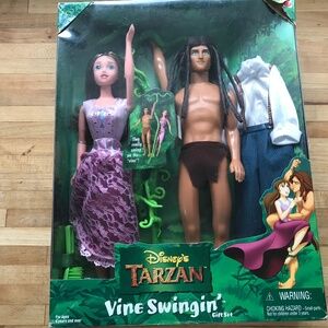 NIB- Disney Vine Swinging Tarzan and Jane Doll-Rare